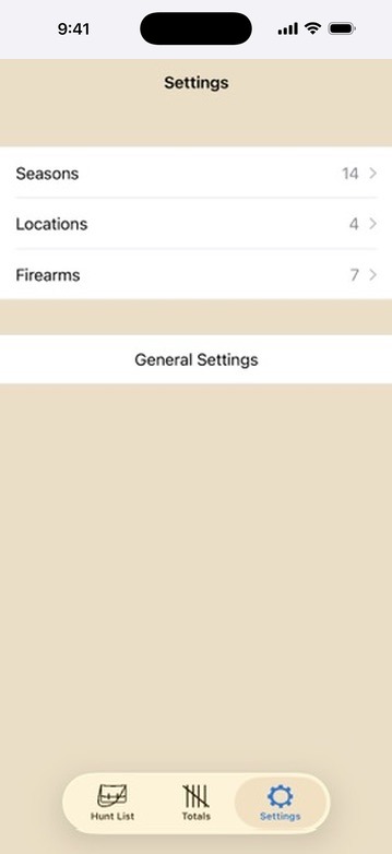 Hunting Bag Classic Settings screen