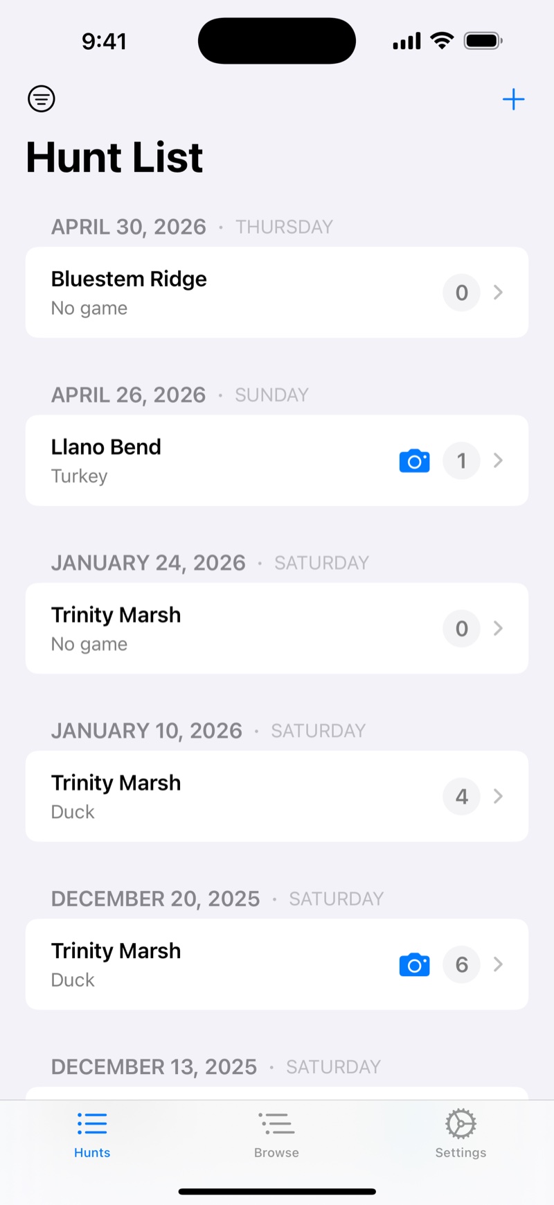 Hunting Bag hunt list
